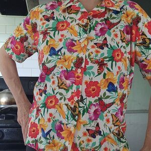 Vintage 90s Cotton Butterfly Camp Top Sz XL